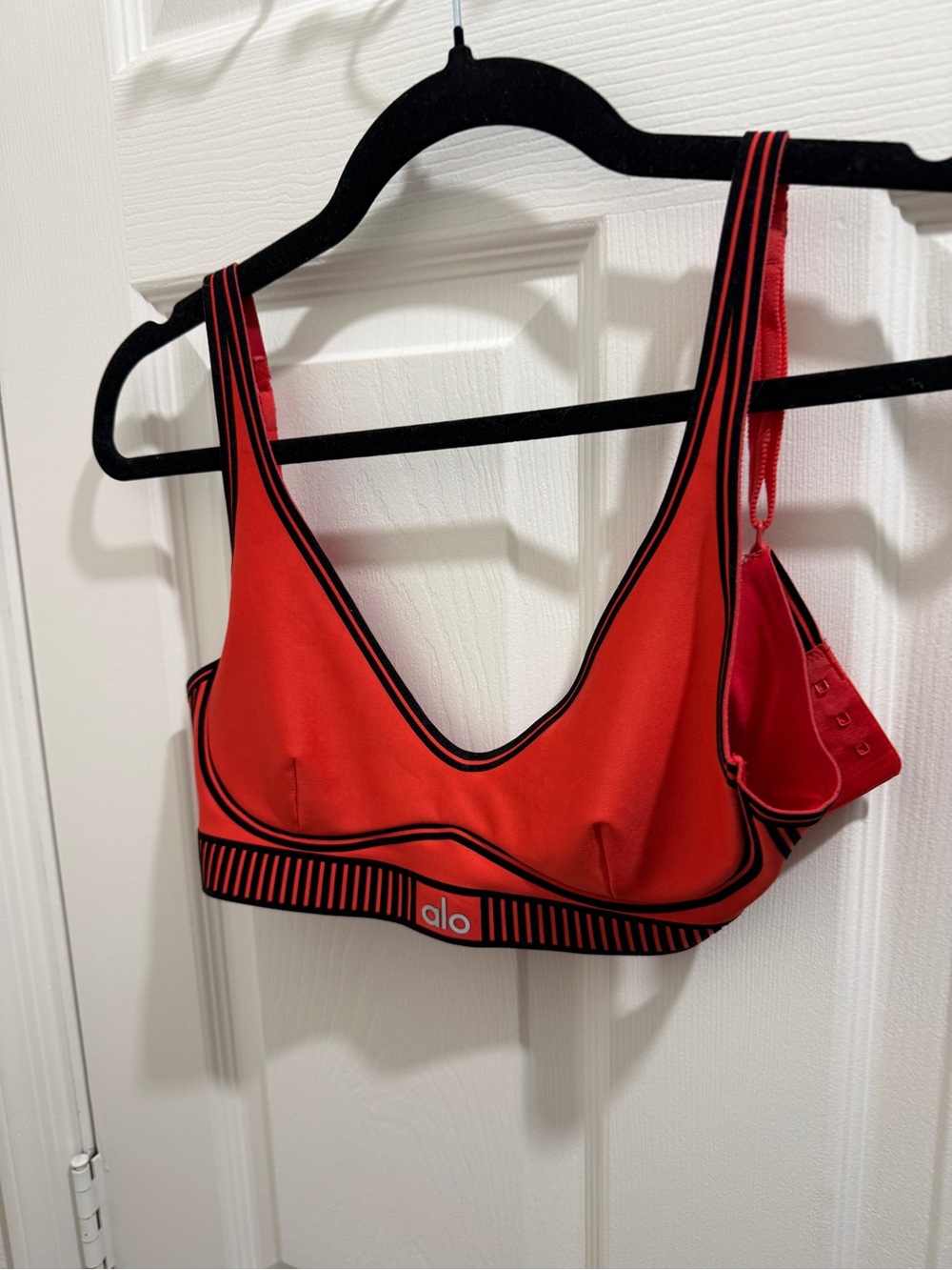 ALO Yoga Red & Black Striped Sports Bralette
